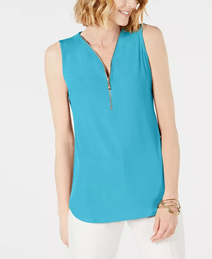 JM Collection Women's Sleeveless Zip Top Blue Size X-Small