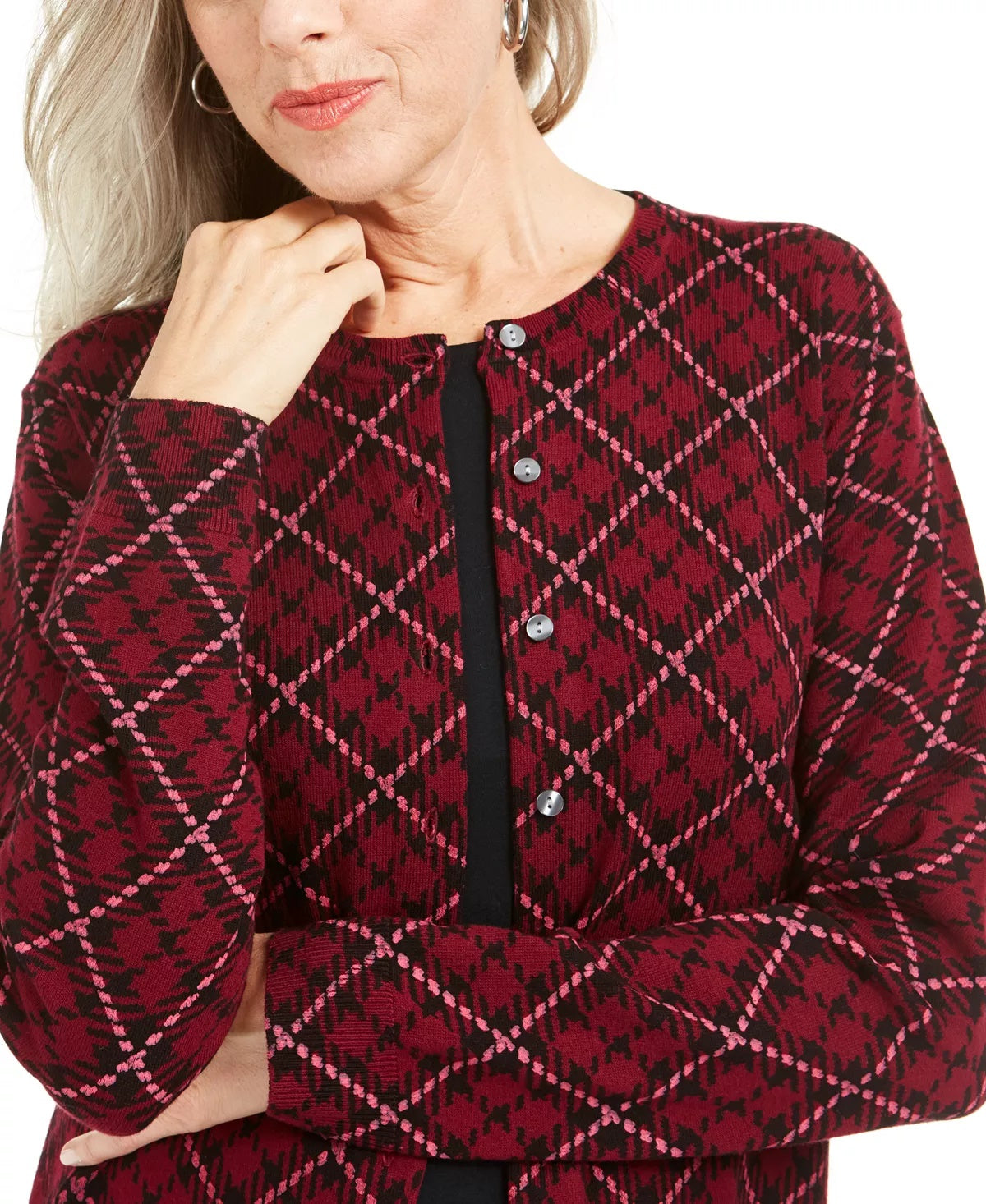 Karen Scott Women's Holiday Plaid Print Cardigan Red Size X-Small