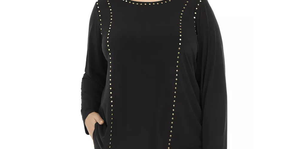 Calvin Klein Women's Plus Studded Long Sleeve Top Black Size 2X