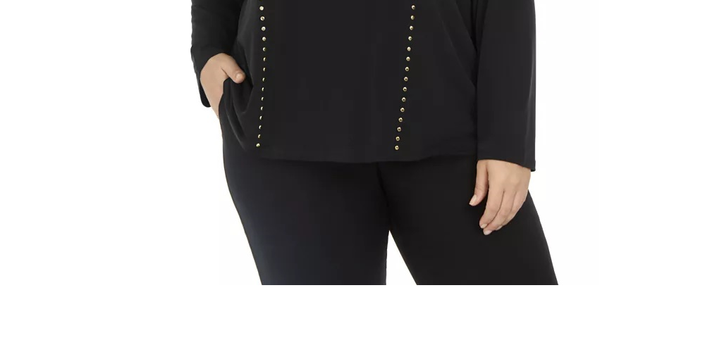 Calvin Klein Women's Plus Studded Long Sleeve Top Black Size 2X