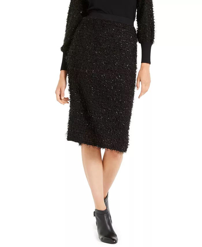 Alfani Women's Shimmer Eyelash Pencil Skirt Black Size Medium