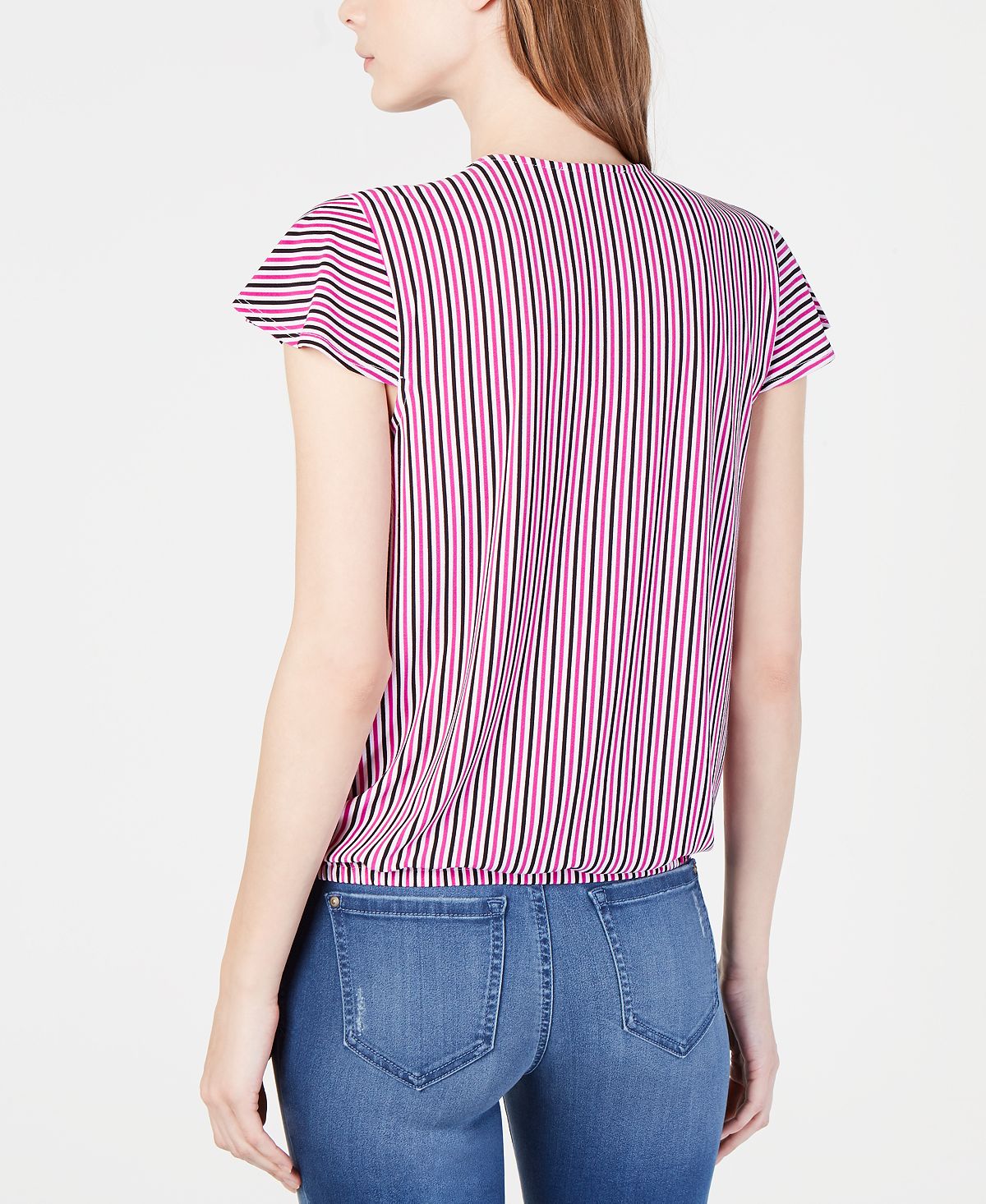 INC International Concepts Women's Striped Cap Sleeve Wrap Shirt Pink Size Petite S