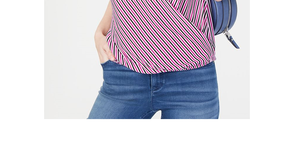INC International Concepts Women's Striped Cap Sleeve Wrap Shirt Pink Size Petite S