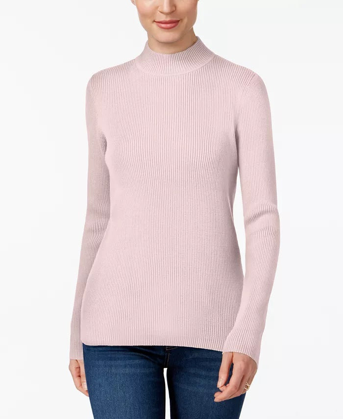 Karen Scott Women's Cotton Ribbed Turtleneck Top Pink - Size X-S