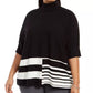 Alfani Women's Plus Colorblocked Turtleneck Poncho Black/White Size XL