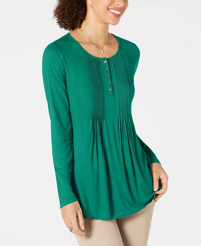 Style & Co Women's Long Sleeve Scoop Neck Blouse -Black Size X-Small