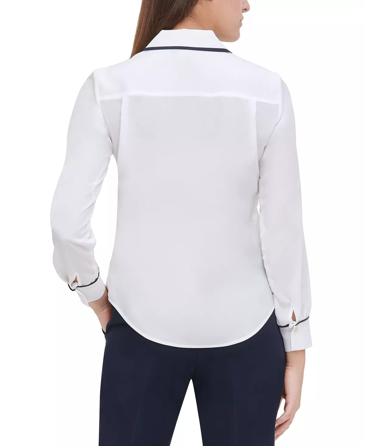 Tommy Hilfiger Women's Contrast Trim Blouse White Size Large