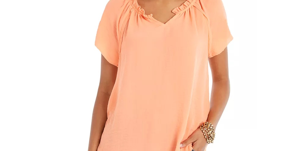 Style & Co Women's Crinkle Flutter Sleeve Top Pink Size Medium