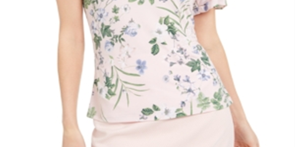 Calvin Klein Floral V-Neck Blouse Pink Size XS