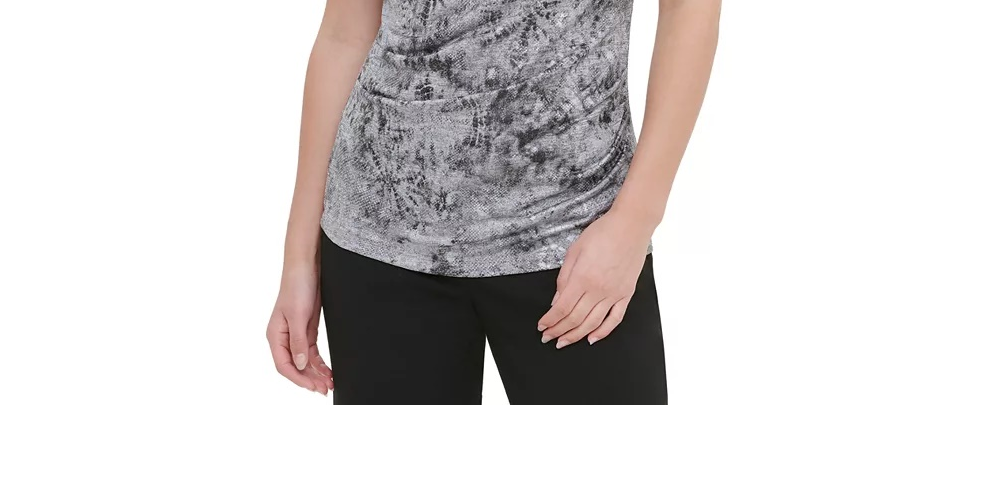 Calvin Klein Women's Foil Ruched Waist Top Charcoal Size X-Large