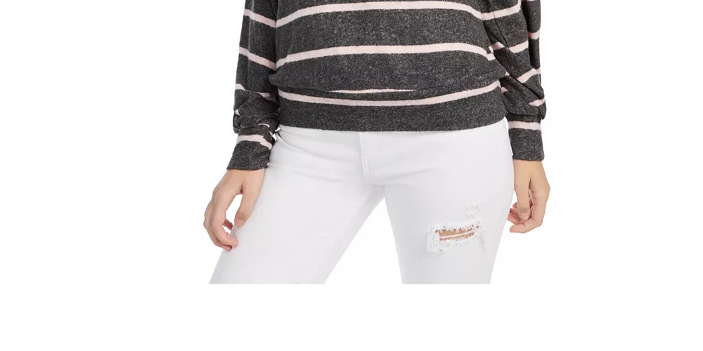 Gypsies & Moondust Junior's Cozy Striped Dolman Sleeve Top Pink/Grey Size X-Large