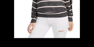 Gypsies & Moondust Junior's Cozy Striped Dolman Sleeve Top Pink/Grey Size X-Large