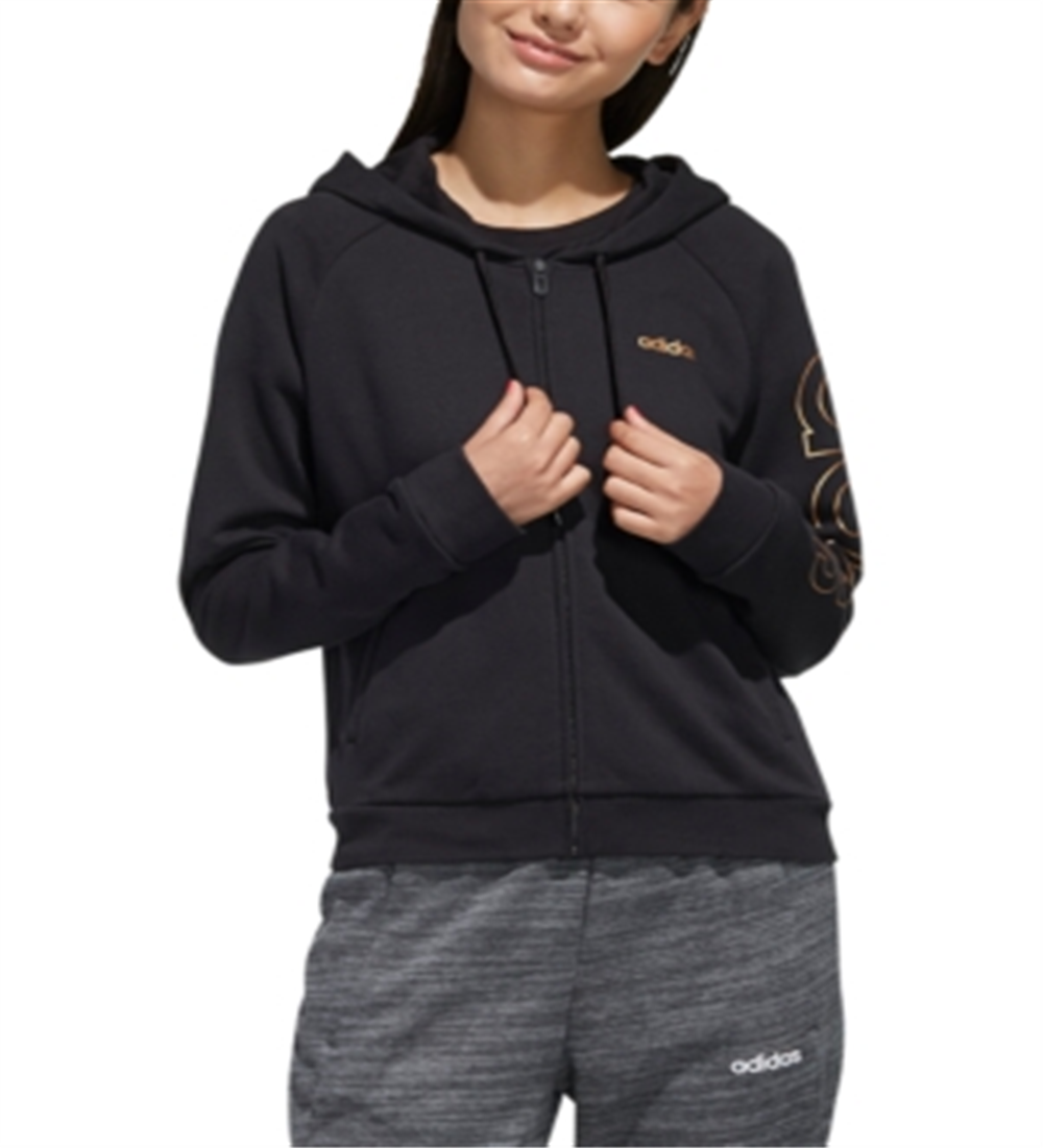 Adidas Women's Zippered Printed Jacket Black Size X-Small