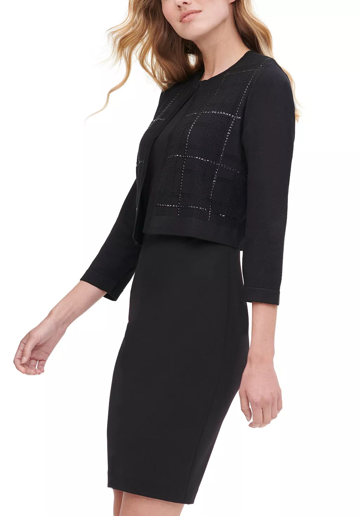 Tommy Hilfiger Women's Tonal Sequined Plaid Shrug Gray Size X-Large