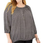 Michael Kors Women's Plus Boho Check Print Peasant Top Silver Size 0X