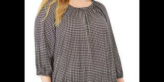 Michael Kors Women's Plus Boho Check Print Peasant Top Silver Size 0X