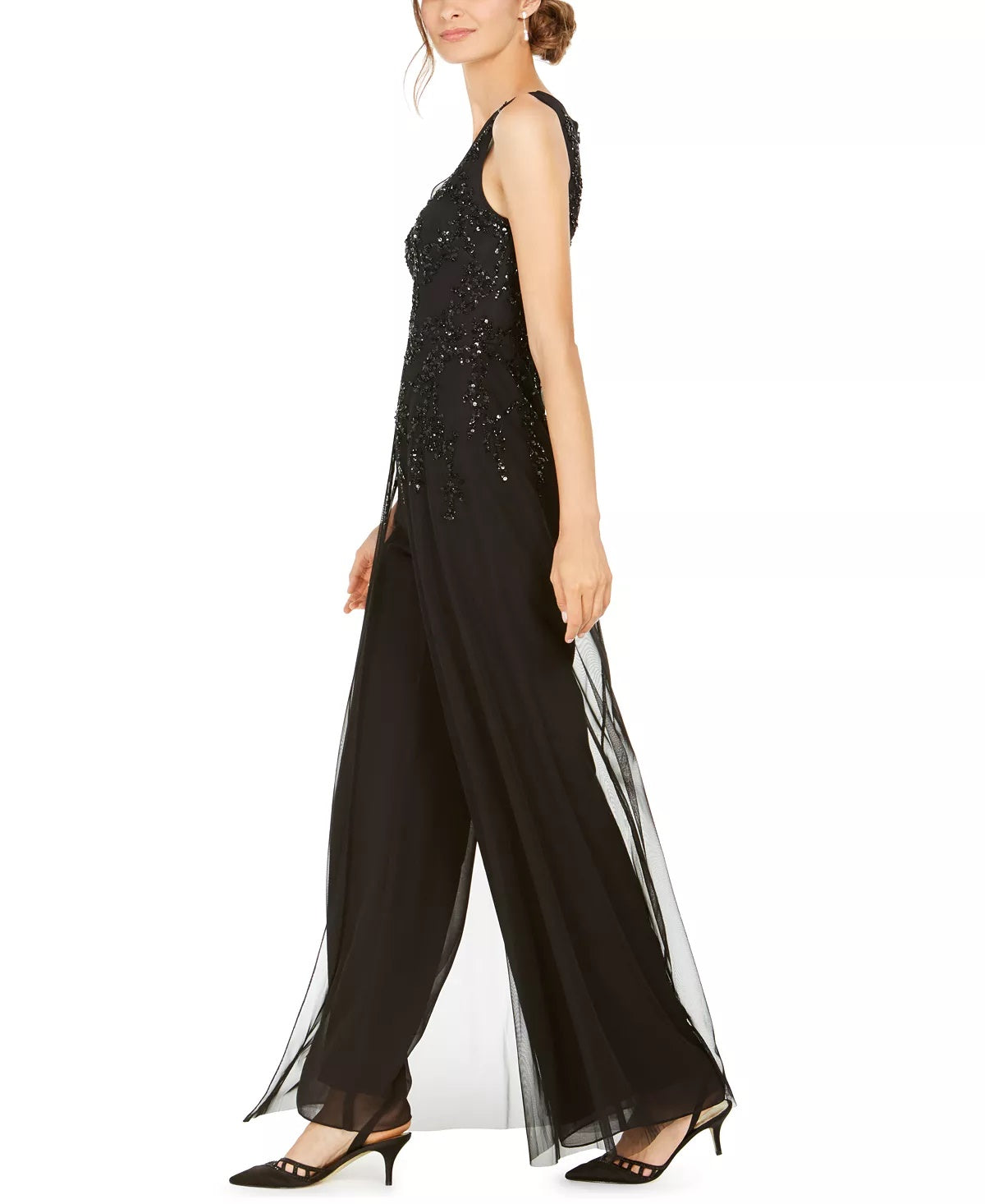 Adrianna Papell Women's Petite Embellished Wide-Leg Jumpsuit Black Size 12 Petite