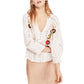 Free People Women's Embroidered Blouse Tunic Top White Size X-Small