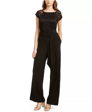 BCX Juniors' Lace-TrimWide-Leg Jumpsuit Black Size 15