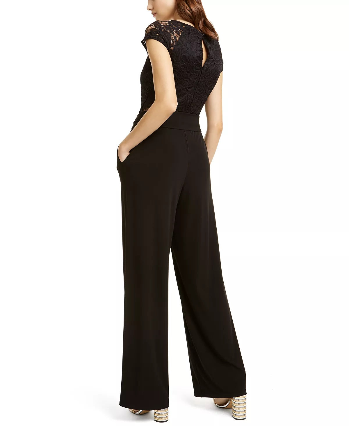 BCX Juniors' Lace-TrimWide-Leg Jumpsuit Black Size 15