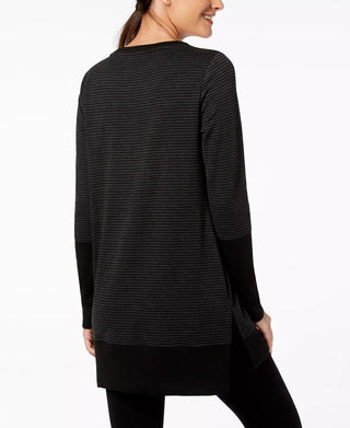 Ideology Women's Long-Sleeve Tonal-Stripe Tunic Black Size X-Small