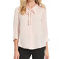 DKNY Women's Petite Shiny Tie-Neck Button-Up Blouse Pink Size PL