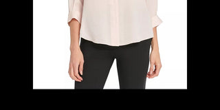 DKNY Women's Petite Shiny Tie-Neck Button-Up Blouse Pink Size PL