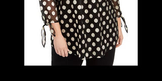 Alfani Women's Plus Metallic-Dot Sheer-Sleeve Gld Lurex Dot Top Black Size 0X