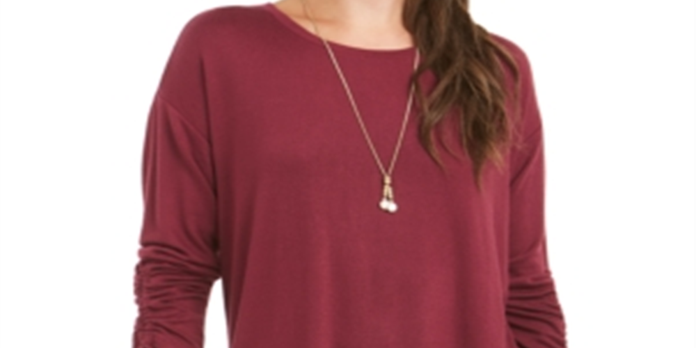 Style & Co Women's Drawstring Tie Cuff Top Red Size Petite XL