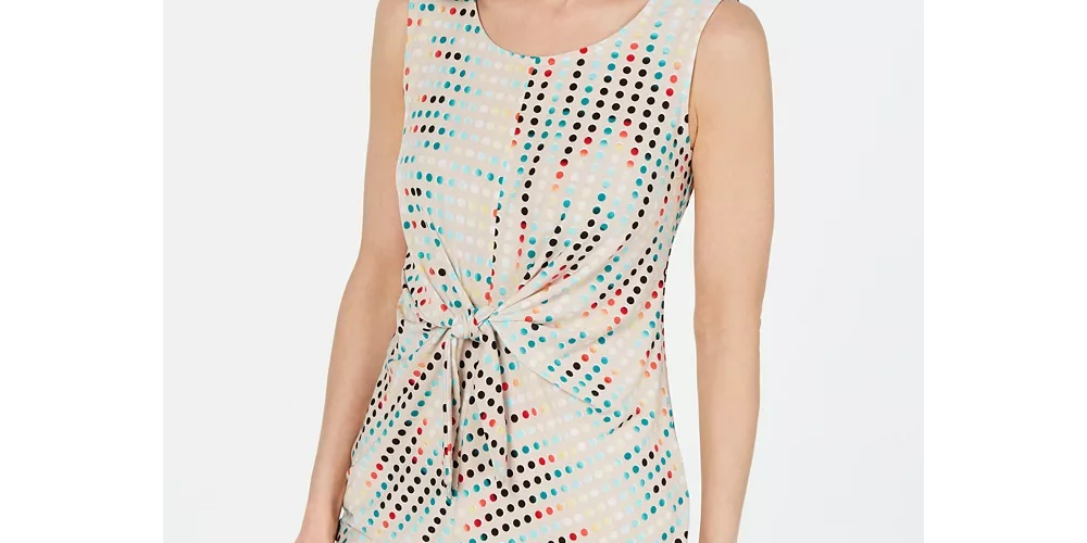 Alfani Women's Printed Sleeveless Tie-Front Top Beigekhaki Size Large