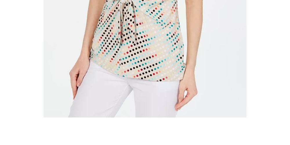 Alfani Women's Printed Sleeveless Tie-Front Top Beigekhaki Size Large