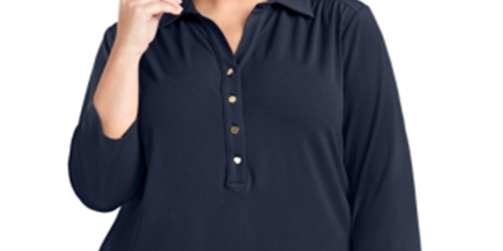 Charter Club Women's Plus 3/4 Sleeve Polo Top Blue Size 3X