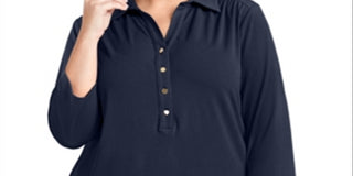 Charter Club Women's Plus 3/4 Sleeve Polo Top Blue Size 3X