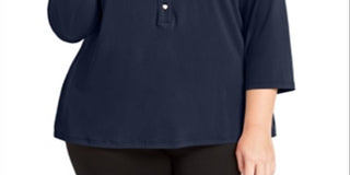 Charter Club Women's Plus 3/4 Sleeve Polo Top Blue Size 3X