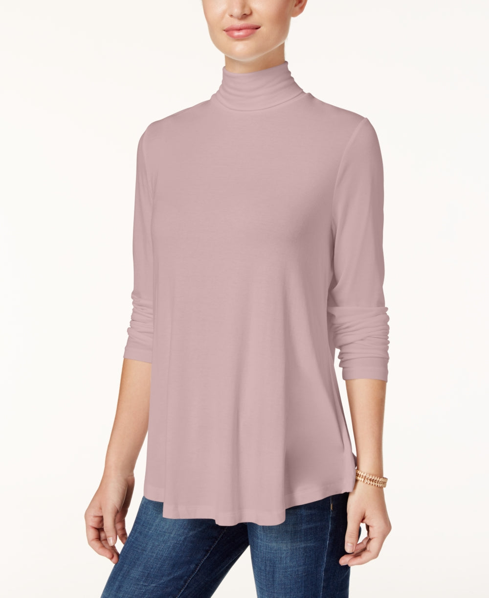 JM Collection Women's Pink Solid Long Sleeve Turtle Neck Top Pink Size Large