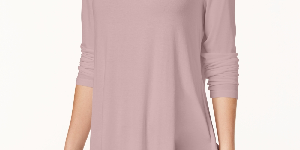 JM Collection Women's Pink Solid Long Sleeve Turtle Neck Top Pink Size Large