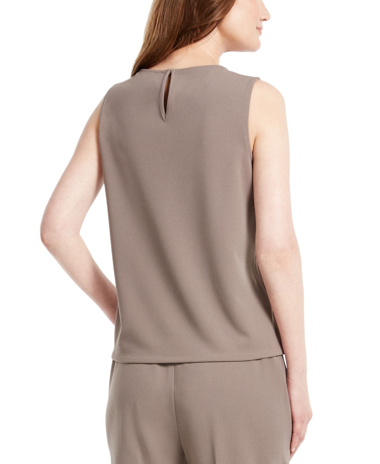 Nine West Women's Sleeveless Jewel Neck Drapey Crepe Top -Brown Size M