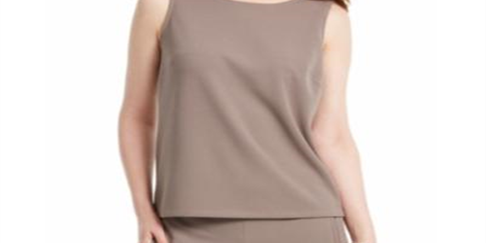 Nine West Women's Sleeveless Jewel Neck Drapey Crepe Top -Brown Size M