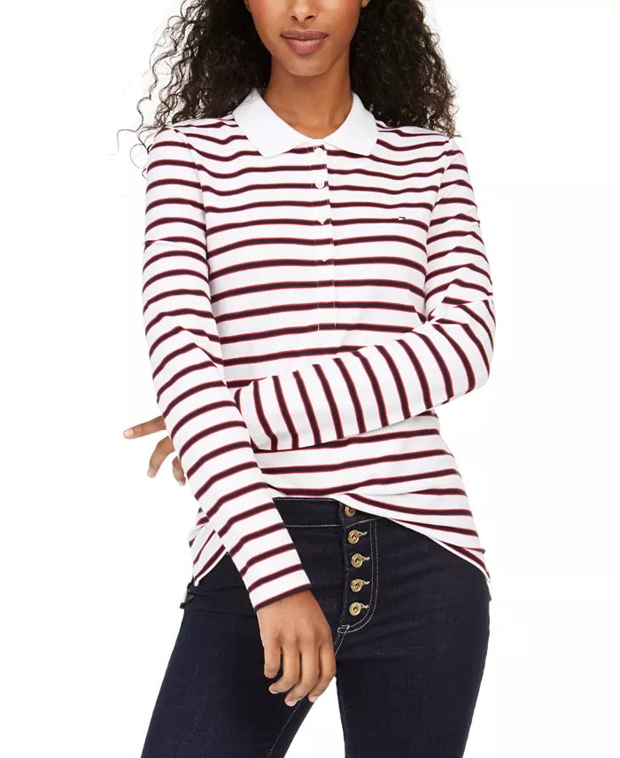 Tommy Hilfiger Women's Long-Sleeve Polo Shirt Pink Size X-Large