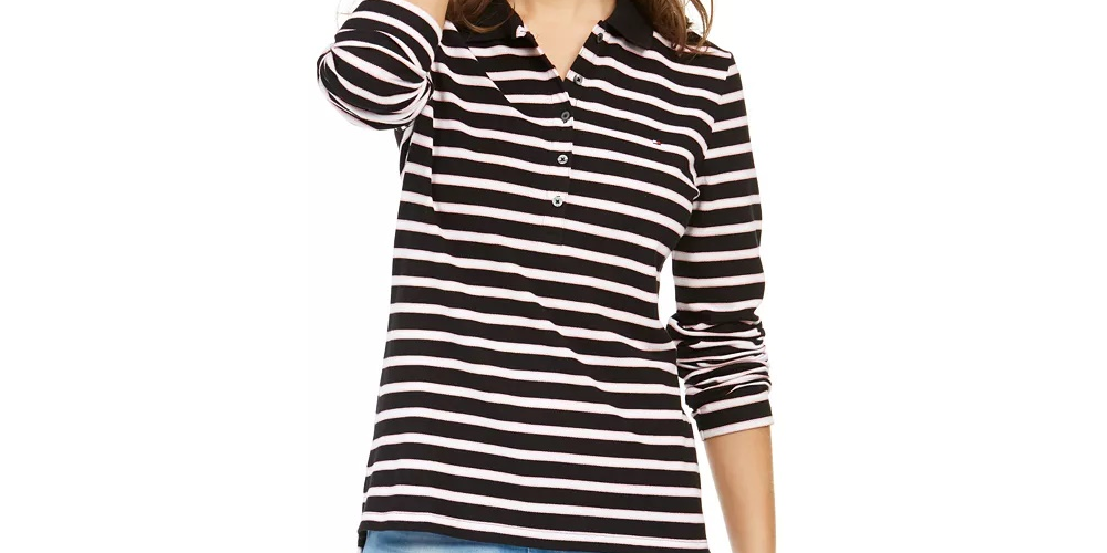 Tommy Hilfiger Women's Long-Sleeve Polo Shirt Pink Size Large