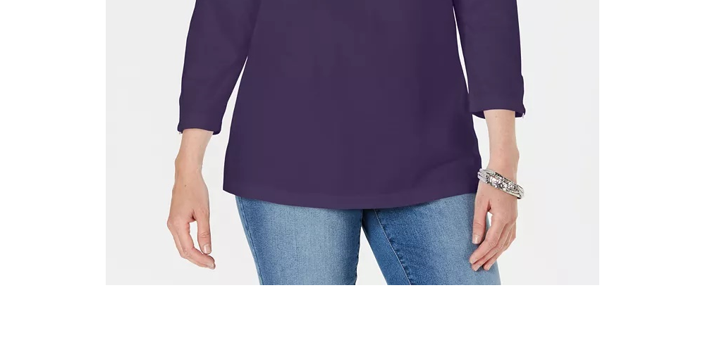 Karen Scott Women's Three-Quarter Sleeve Top Blue Size XX-Large