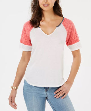 Hippie Rose Juniors' Colorblocked Burnout Football T-Shirt Silver Size Large