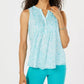 Charter Club Women's Petite Seahorse-Print Pintucked Top Blue Size PL