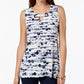 Alfani Women's Petite Printed Grommet-Neck Top Blue Size PXL