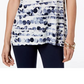 Alfani Women's Petite Printed Grommet-Neck Top Blue Size PXL