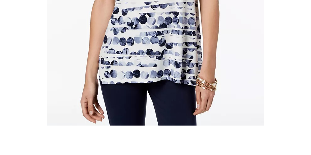 Alfani Women's Petite Printed Grommet-Neck Top Blue Size PXL