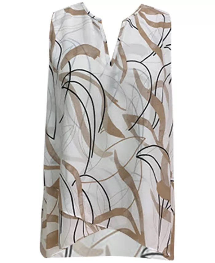 Alfani Women's Printed Cross Over Blouse Beigekhaki Size X-Large