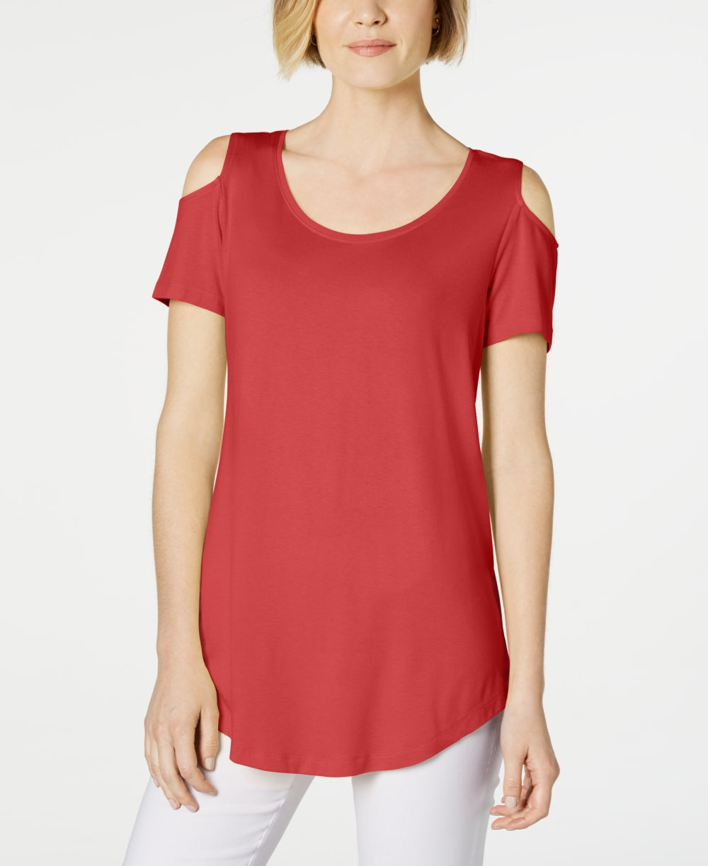 JM Collection Women's Cold-Shoulder Swing T-Shirt Red Size Medium
