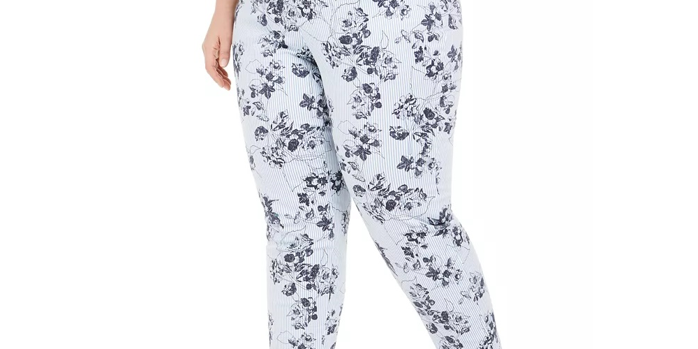 Charter Club Women's Plus Size Bristol Printed Skinny Ankle Jeans Blue Size 18W
