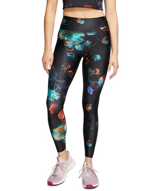 Nike Women's Power Dri Fit Floral Print High Waist Training Tights Blue Size X-Small